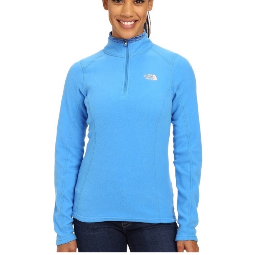 This is a The North Face Women's 100 Glacier 1/4 Zip in blue